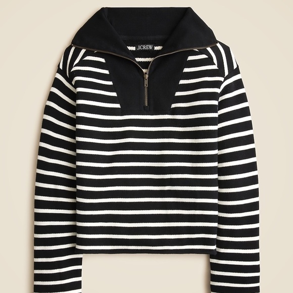 J. Crew Heritage Terry Quarter-zip Sweatshirt - Black & White Stripe, L - Picture 1 of 8